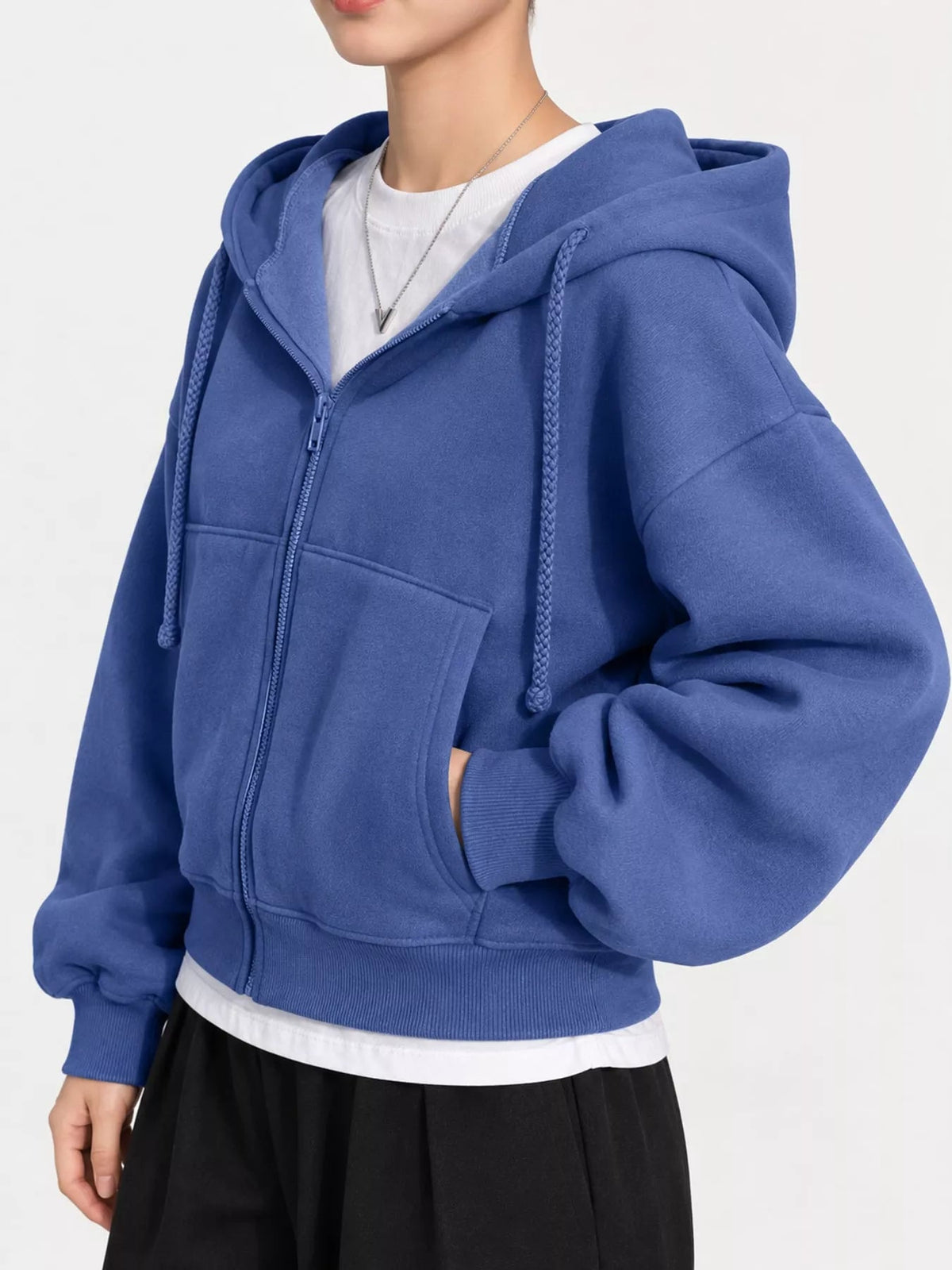 Oversized Zip-Up Cropped Hoodie - Bitsy Gypsy Boutique