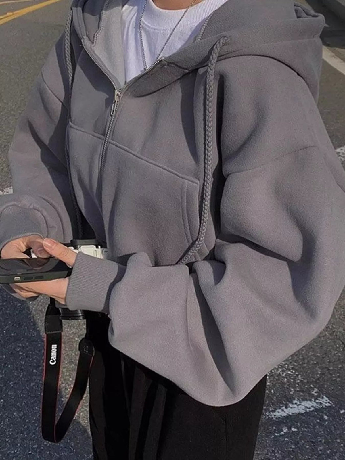 Oversized Zip-Up Cropped Hoodie - Bitsy Gypsy Boutique