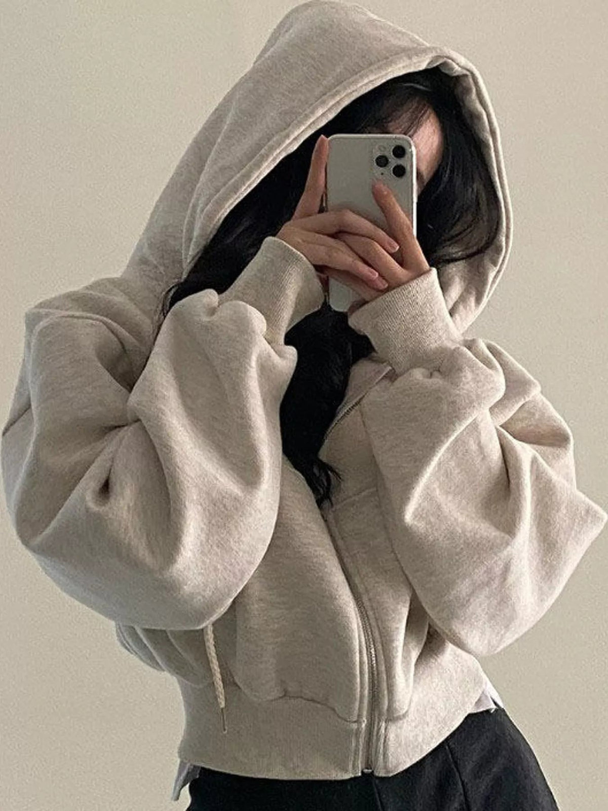 Oversized Zip-Up Cropped Hoodie - Bitsy Gypsy Boutique