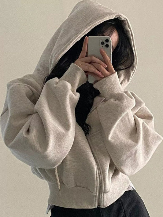 Oversized Zip-Up Cropped Hoodie - Bitsy Gypsy Boutique