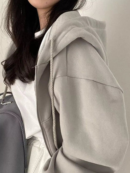 Oversized Zip-Up Cropped Hoodie - Bitsy Gypsy Boutique
