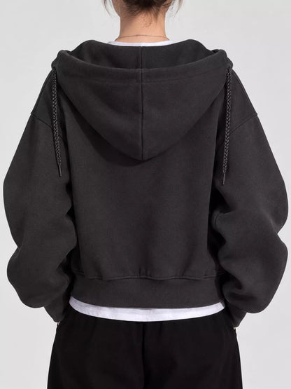 Oversized Zip-Up Cropped Hoodie - Bitsy Gypsy Boutique