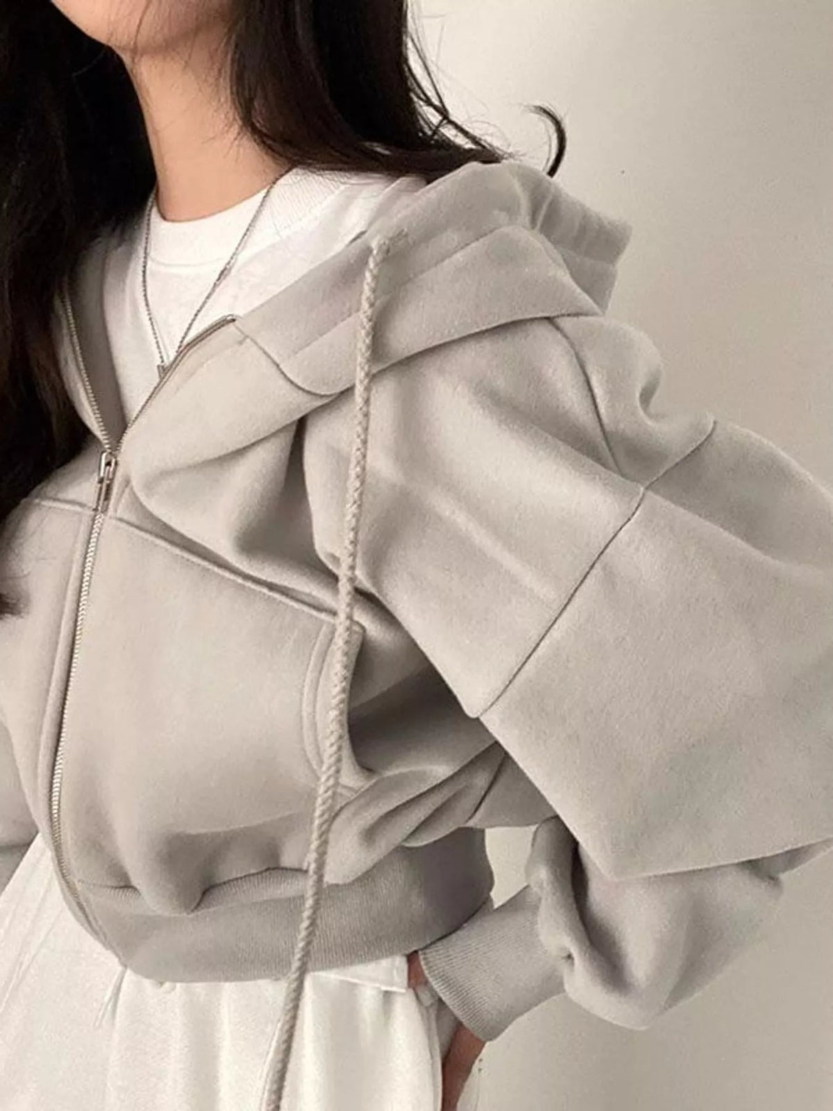 Oversized Zip-Up Cropped Hoodie - Bitsy Gypsy Boutique