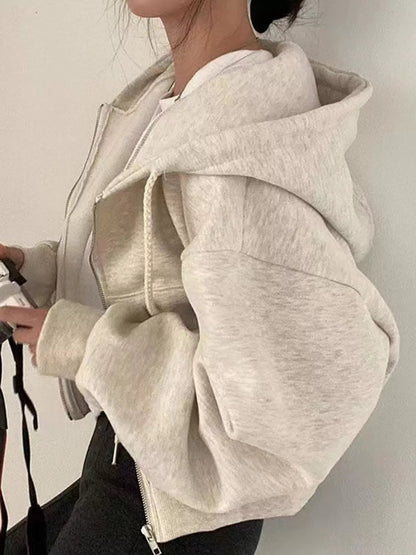 Oversized Zip-Up Cropped Hoodie - Bitsy Gypsy Boutique
