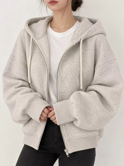 Oversized Zip-Up Cropped Hoodie - Bitsy Gypsy Boutique