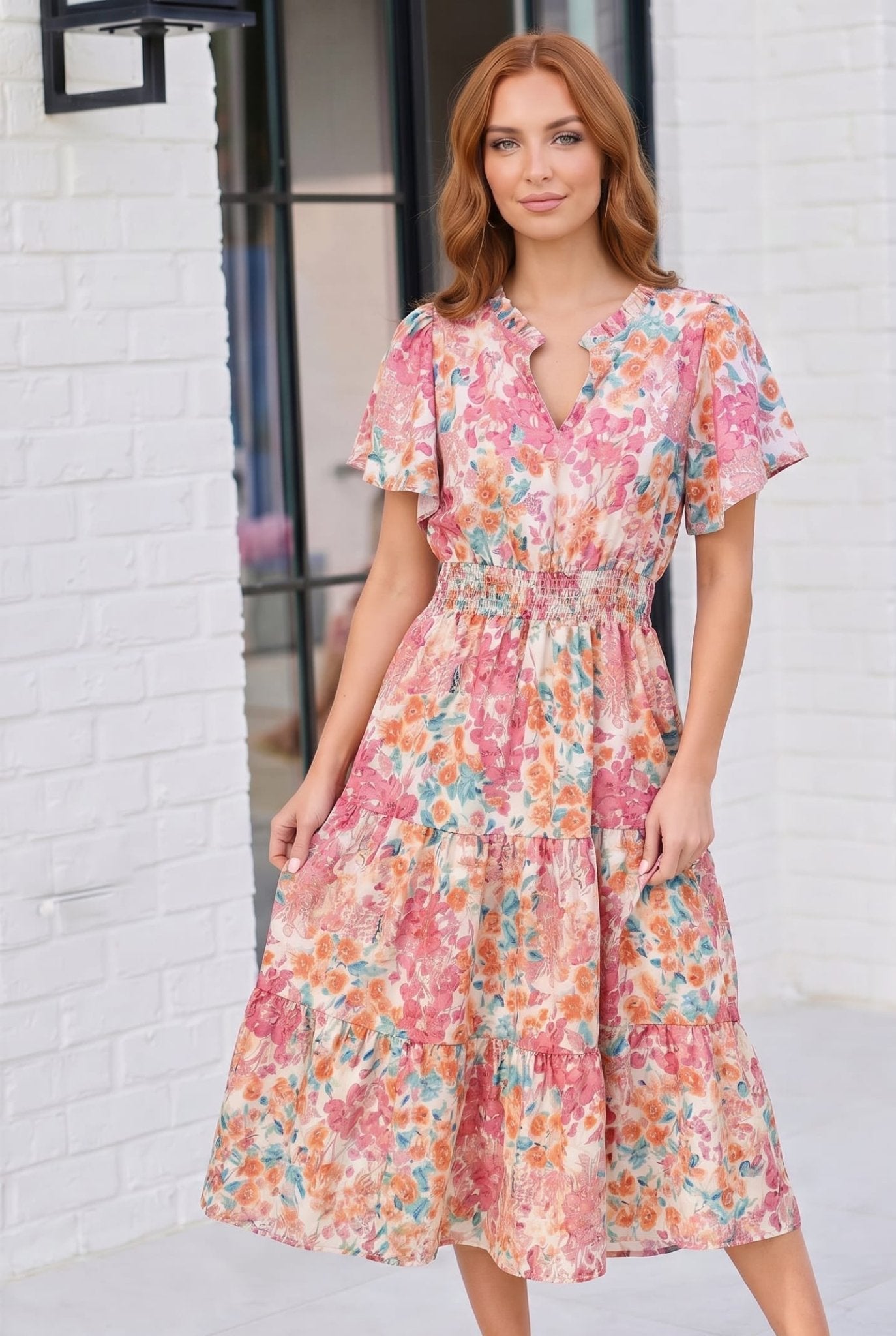 Paint and Sip Floral Tiered Midi Dress - Bitsy Gypsy Boutique