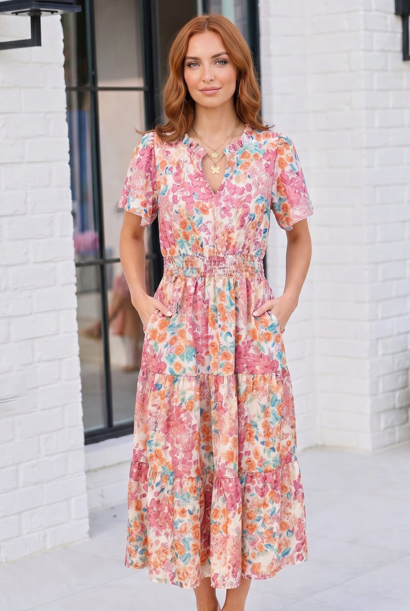 Paint and Sip Floral Tiered Midi Dress - Bitsy Gypsy Boutique