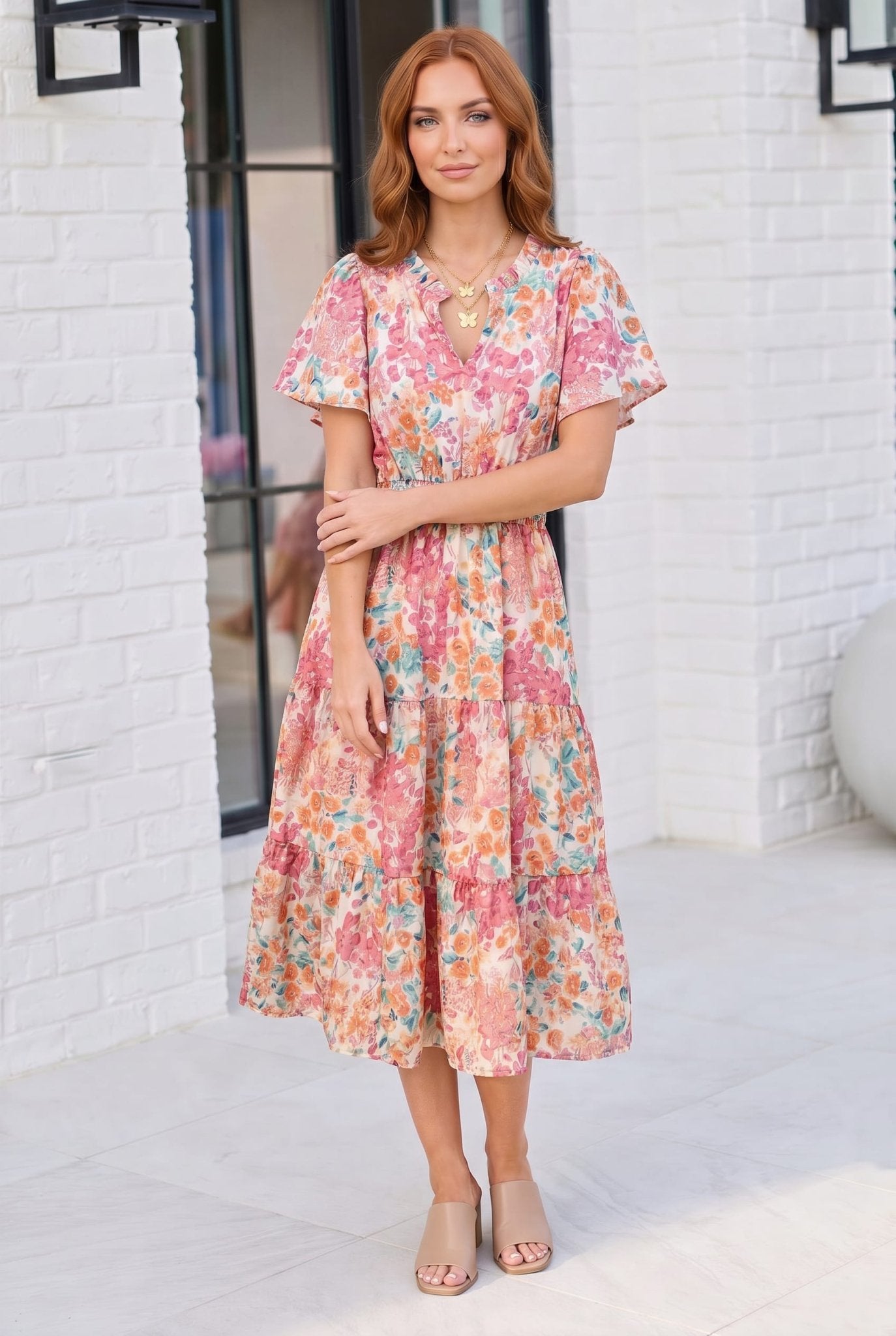 Paint and Sip Floral Tiered Midi Dress - Bitsy Gypsy Boutique