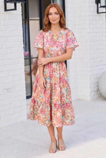 Paint and Sip Floral Tiered Midi Dress - Bitsy Gypsy Boutique