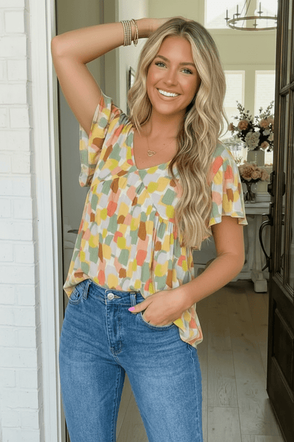 Painted Canvas Green Babydoll Top - Bitsy Gypsy Boutique