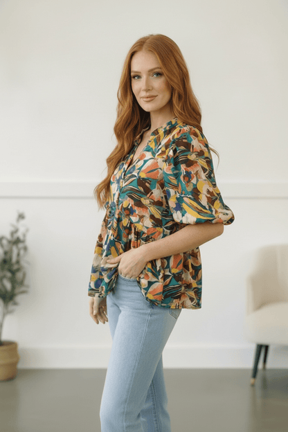 Painted Floral Jungle Blouse - Bitsy Gypsy Boutique