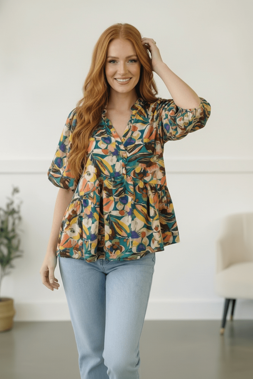 Painted Floral Jungle Blouse - Bitsy Gypsy Boutique