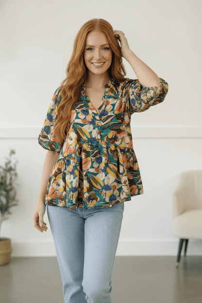 Painted Floral Jungle Blouse - Bitsy Gypsy Boutique