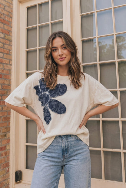 Paisley Petal Graphic Tee in Cream - Bitsy Gypsy Boutique