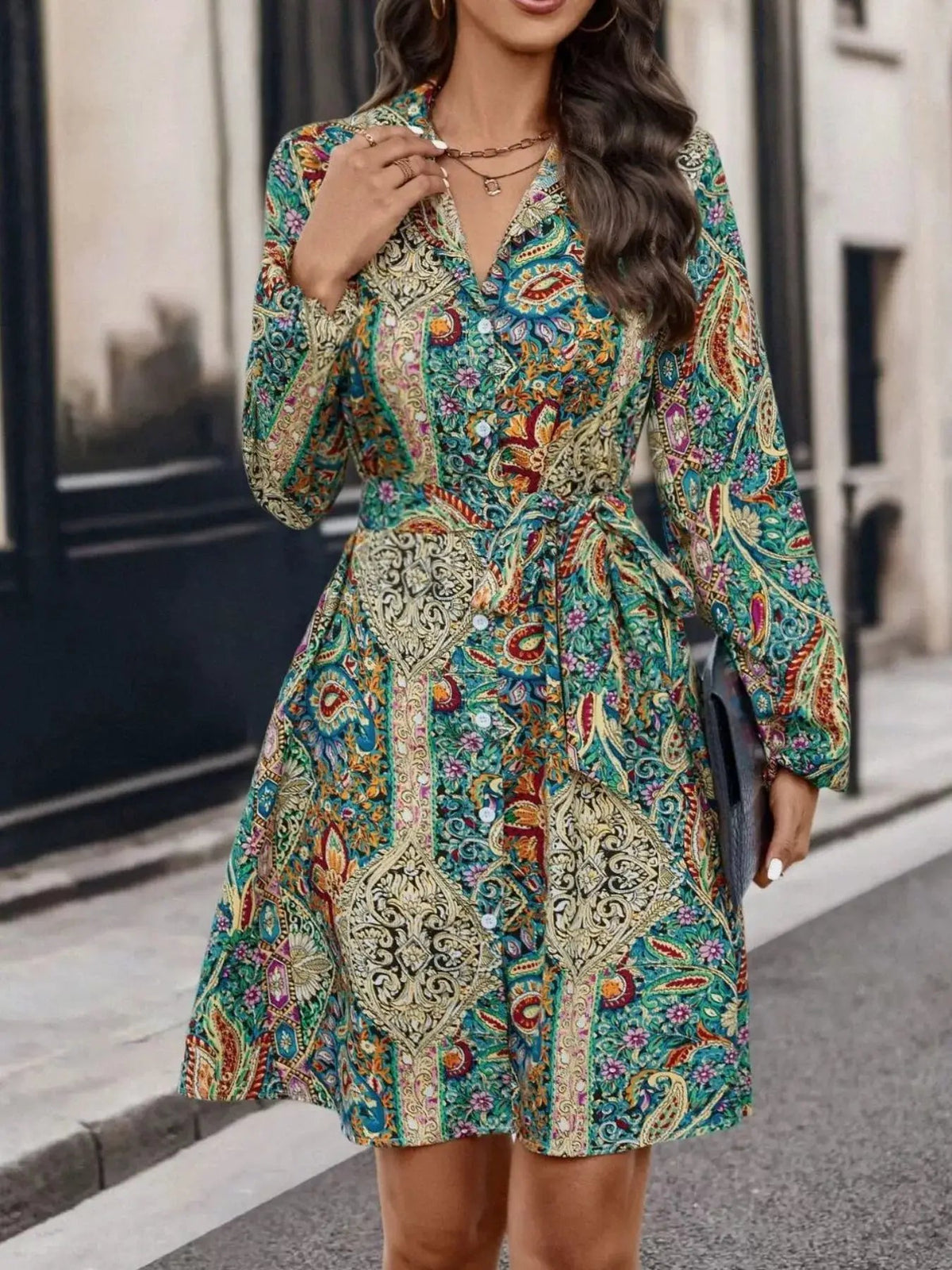Paisley Print Button-Down Shirt Dress - Bitsy Gypsy Boutique
