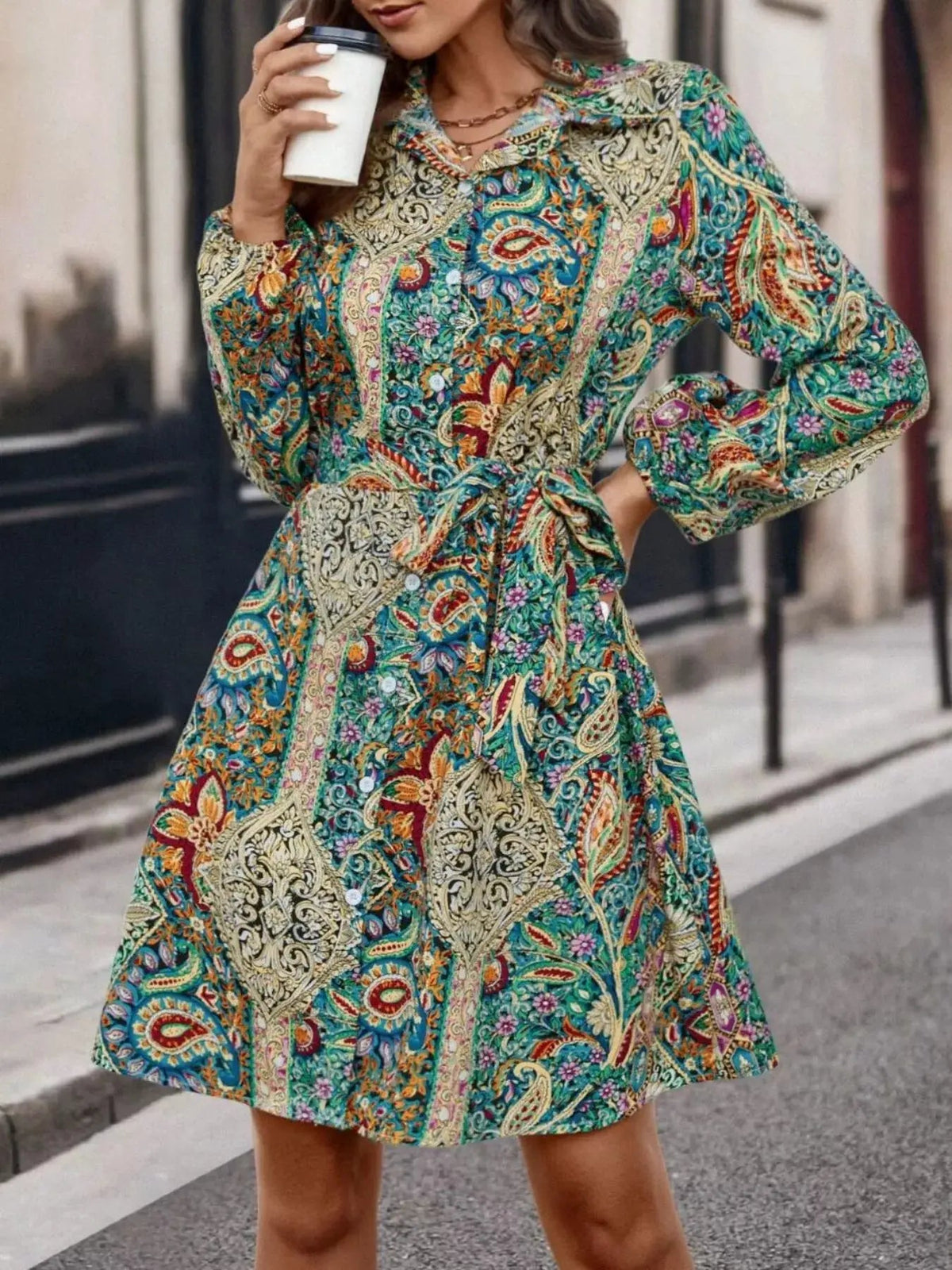 Paisley Print Button-Down Shirt Dress - Bitsy Gypsy Boutique