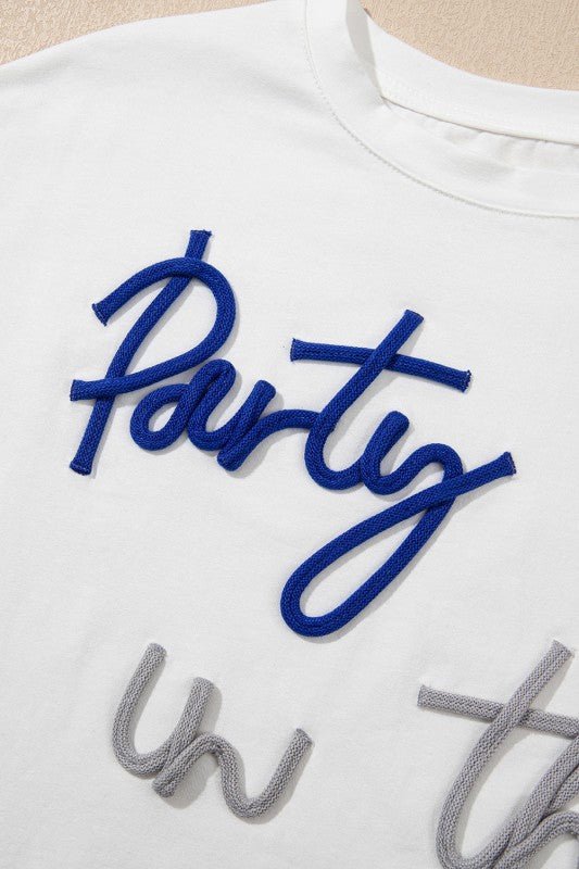 Party in the USA Cord Embroidered Graphic T-Shirt - Bitsy Gypsy Boutique