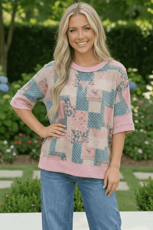 Patchwork Dreams Short Sleeve Top - Bitsy Gypsy Boutique