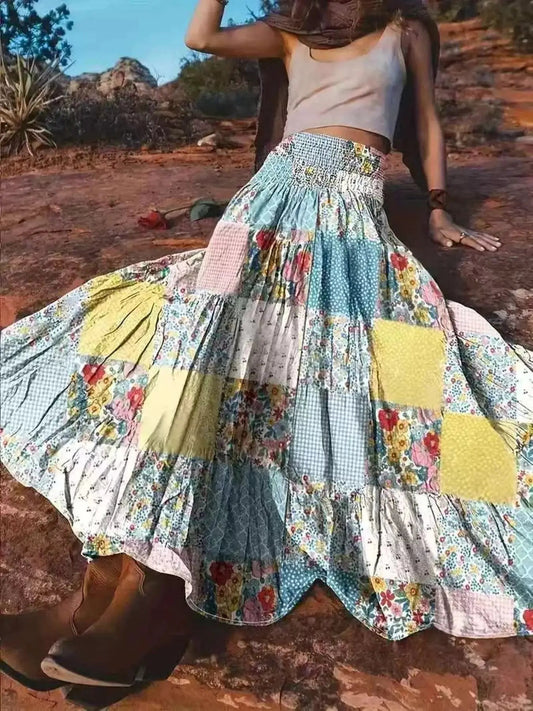 Patchwork Floral Maxi Skirt - Bitsy Gypsy Boutique