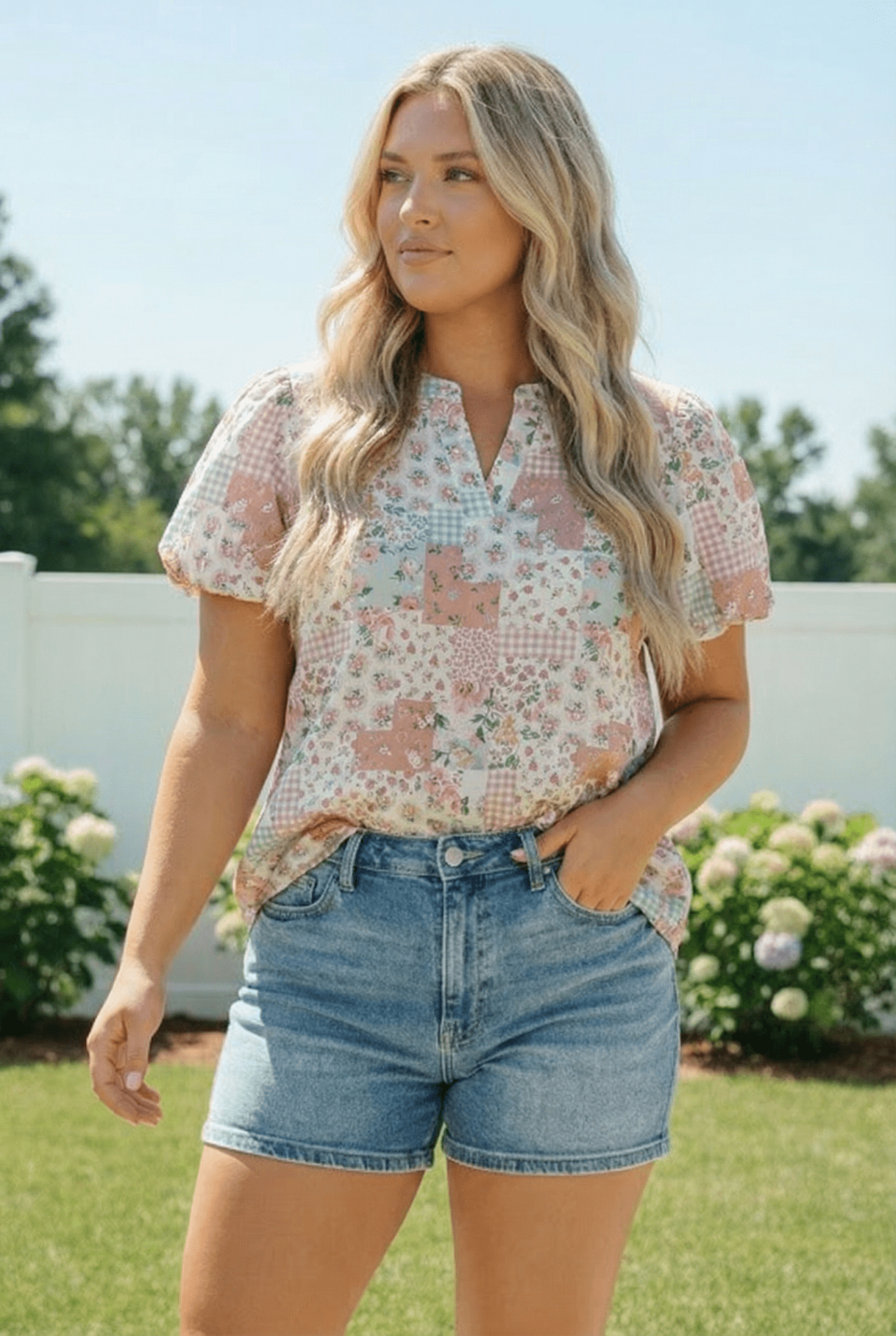 Patchwork Floral Puff Sleeve Top - Bitsy Gypsy Boutique