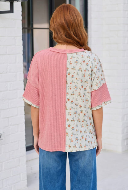 Patchwork Floral Ruffle Top in Pink and Blue - Bitsy Gypsy Boutique