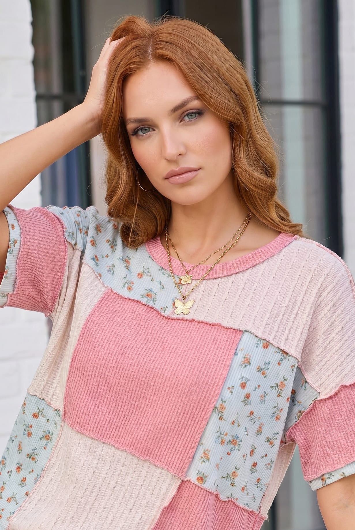 Patchwork Floral Ruffle Top in Pink and Blue - Bitsy Gypsy Boutique