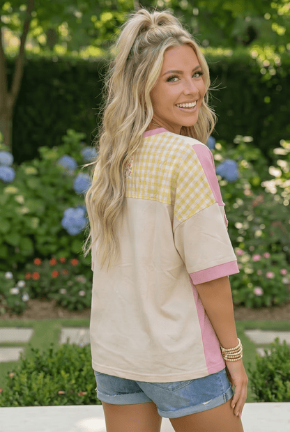 Patchwork Flower Oversized Tee in Pink and Yellow - Bitsy Gypsy Boutique