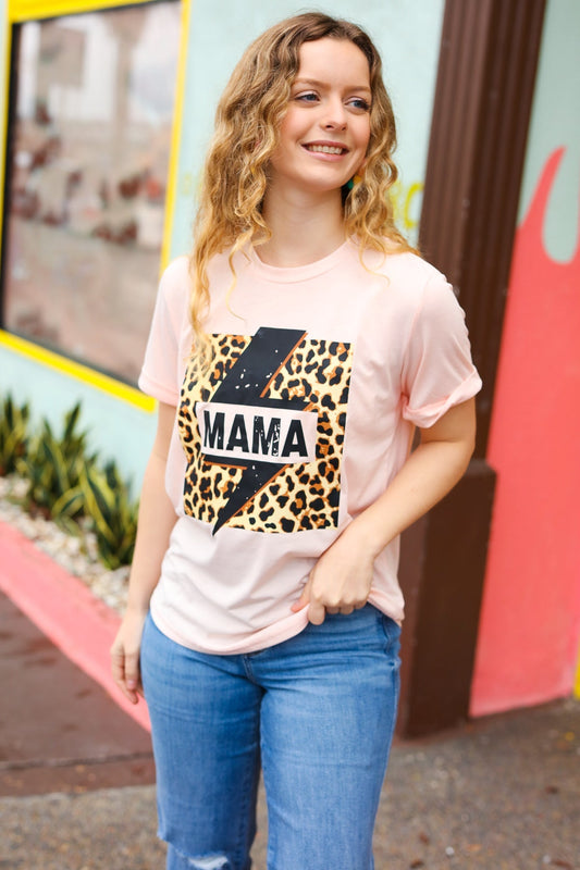 Peach "Mama" Animal Print Graphic Tee - Bitsy Gypsy Boutique