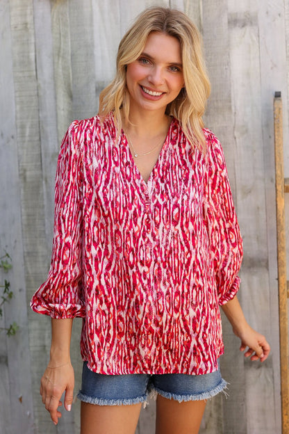 Perfectly You Berry Satin Button-Down V Neck Blouse - Bitsy Gypsy Boutique