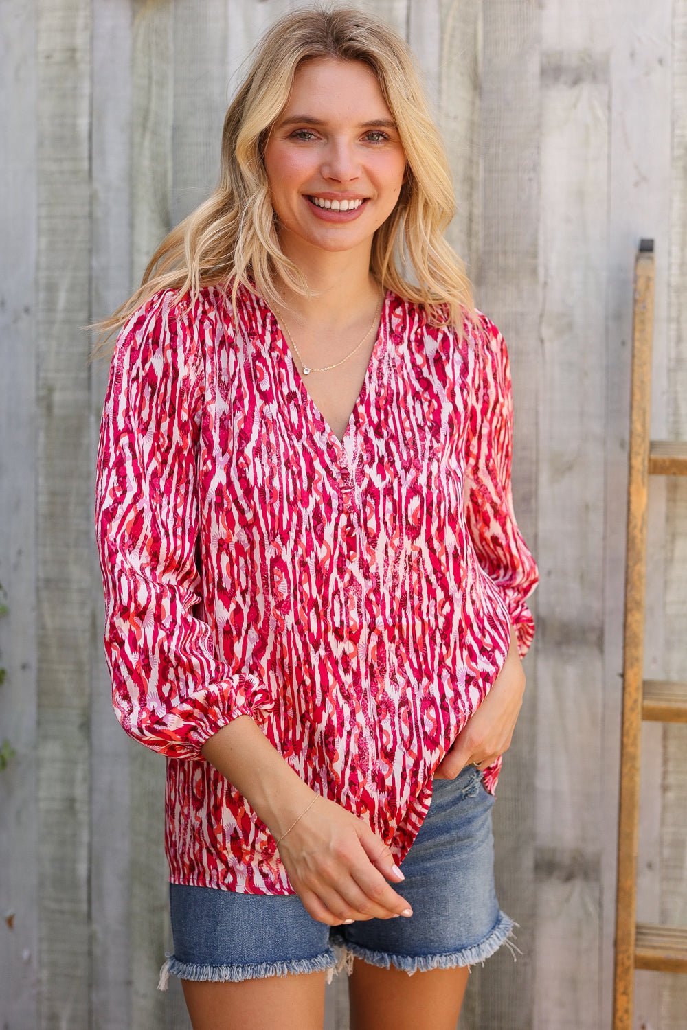 Perfectly You Berry Satin Button-Down V Neck Blouse - Bitsy Gypsy Boutique
