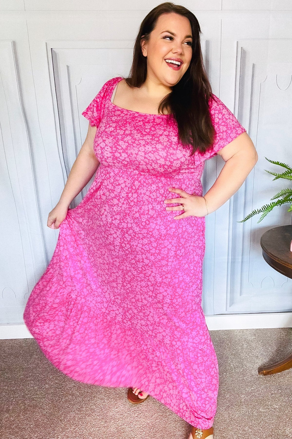 Perfectly You Fuchsia Ditzy Floral Fit & Flare Maxi Dress - Bitsy Gypsy Boutique