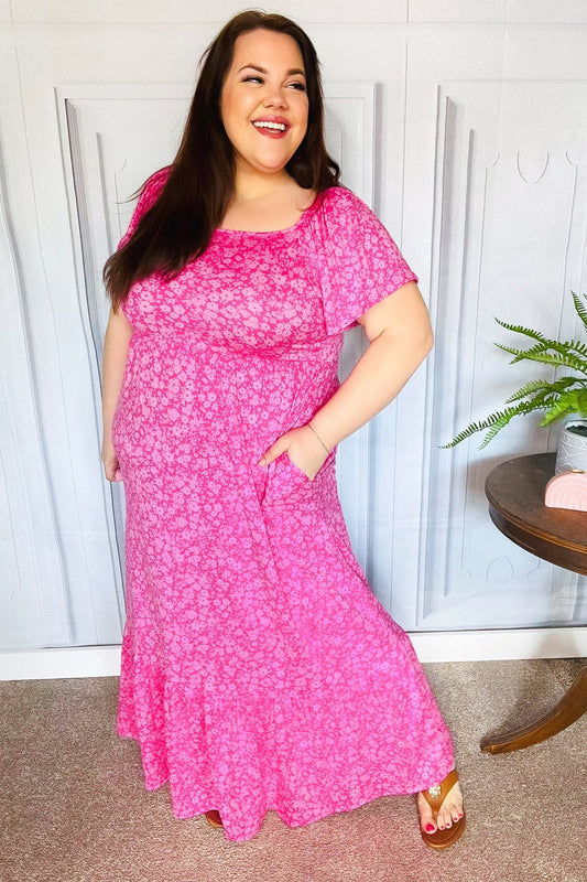 Perfectly You Fuchsia Ditzy Floral Fit & Flare Maxi Dress - Bitsy Gypsy Boutique