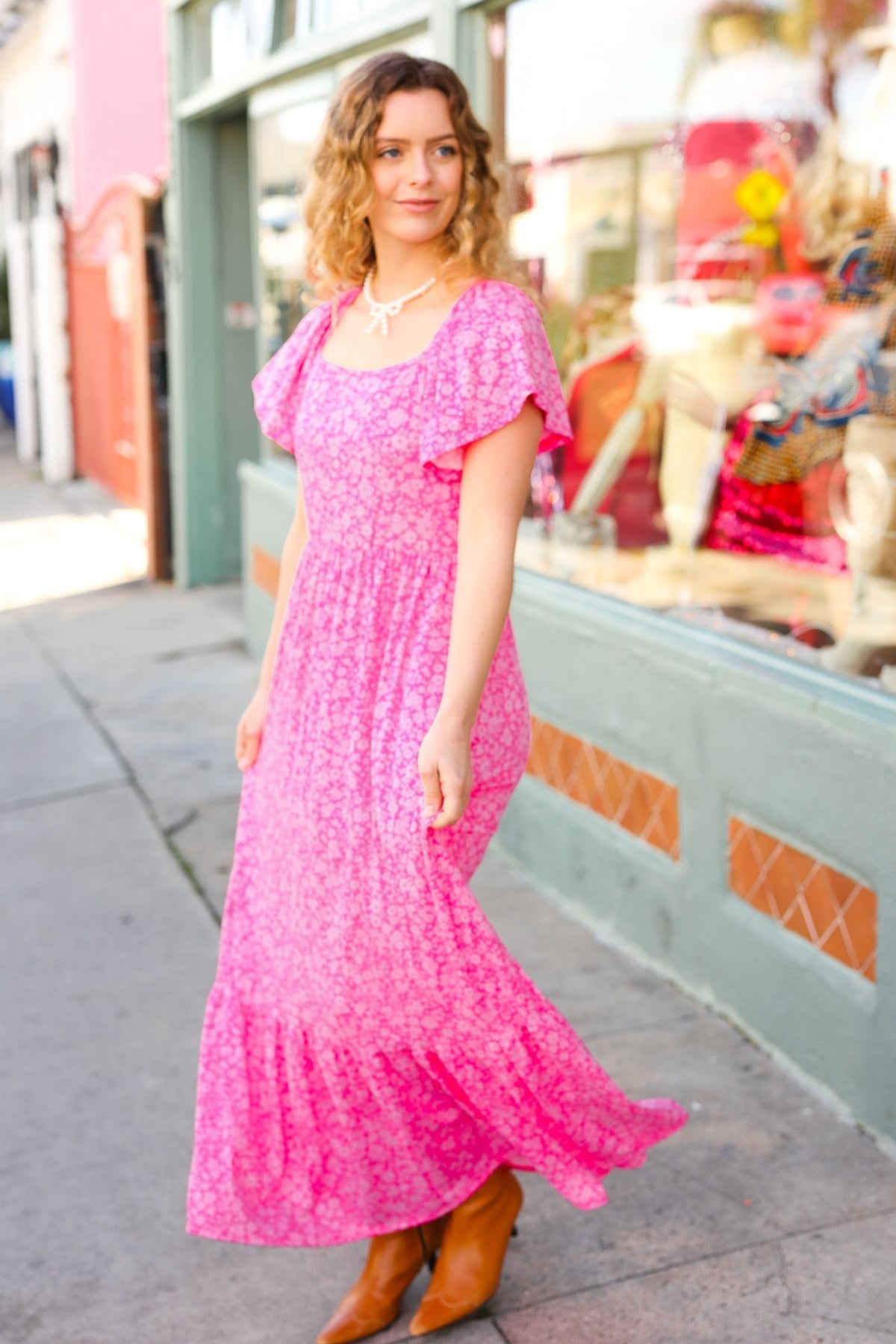 Perfectly You Fuchsia Ditzy Floral Fit & Flare Maxi Dress - Bitsy Gypsy Boutique