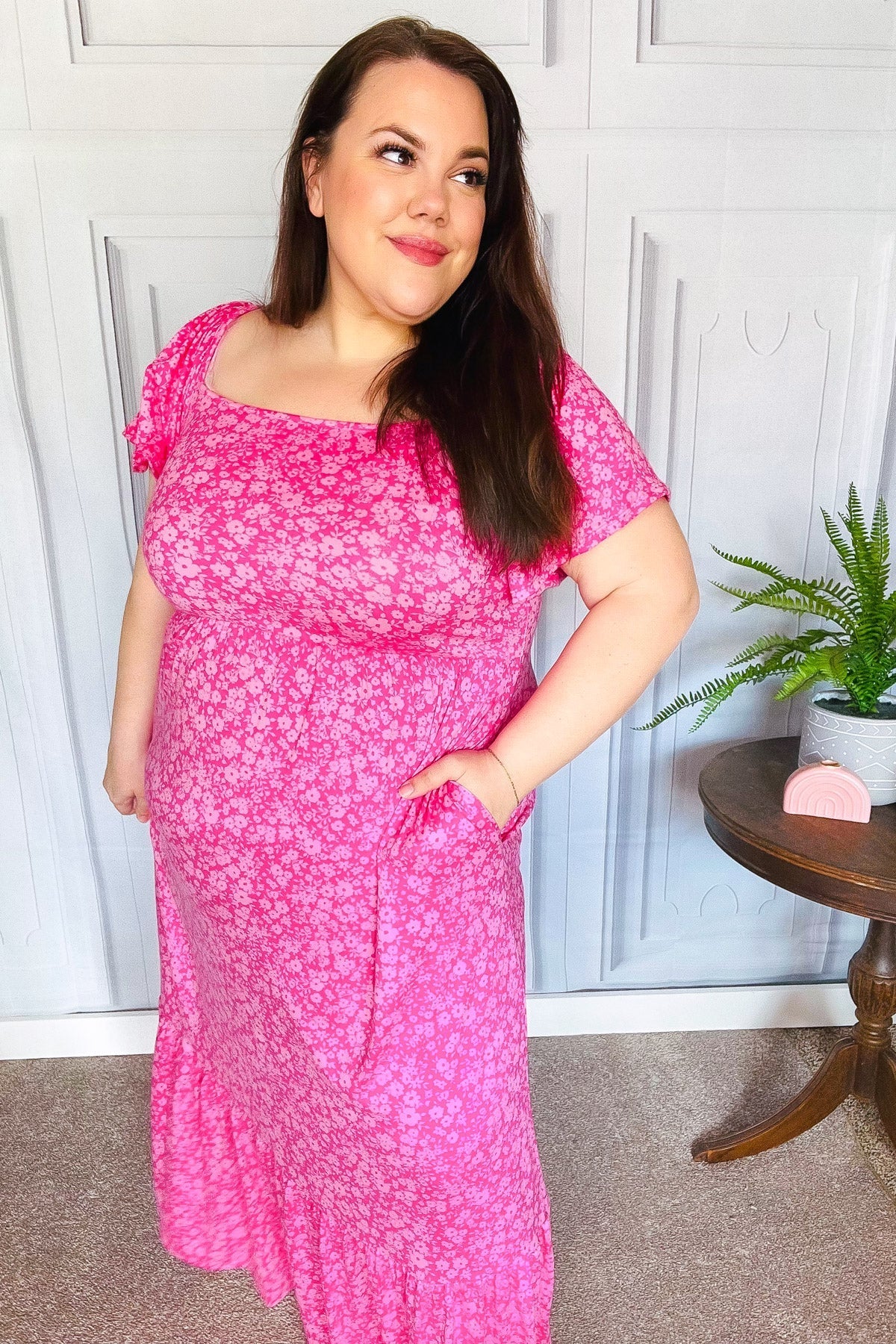 Perfectly You Fuchsia Ditzy Floral Fit & Flare Maxi Dress - Bitsy Gypsy Boutique