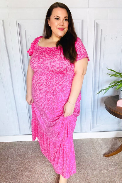 Perfectly You Fuchsia Ditzy Floral Fit & Flare Maxi Dress - Bitsy Gypsy Boutique