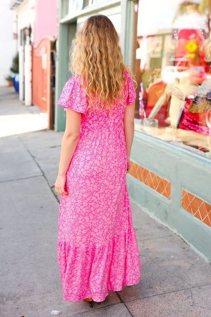 Perfectly You Fuchsia Ditzy Floral Fit & Flare Maxi Dress - Bitsy Gypsy Boutique
