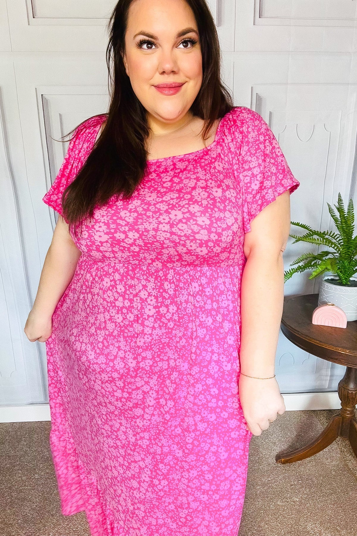 Perfectly You Fuchsia Ditzy Floral Fit & Flare Maxi Dress - Bitsy Gypsy Boutique