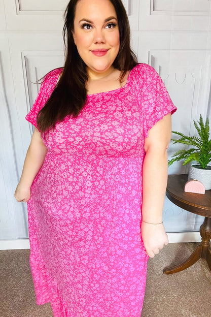 Perfectly You Fuchsia Ditzy Floral Fit & Flare Maxi Dress - Bitsy Gypsy Boutique