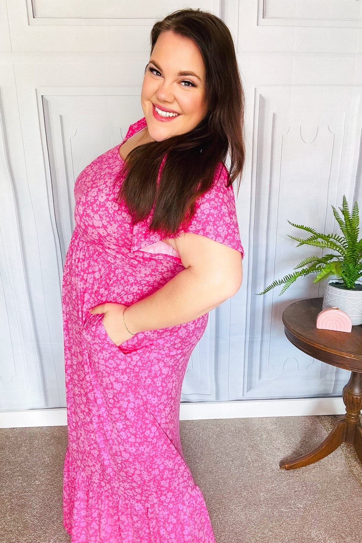 Perfectly You Fuchsia Ditzy Floral Fit & Flare Maxi Dress - Bitsy Gypsy Boutique