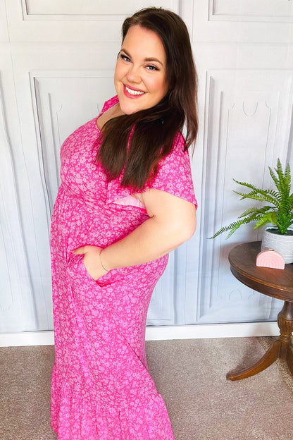 Perfectly You Fuchsia Ditzy Floral Fit & Flare Maxi Dress - Bitsy Gypsy Boutique