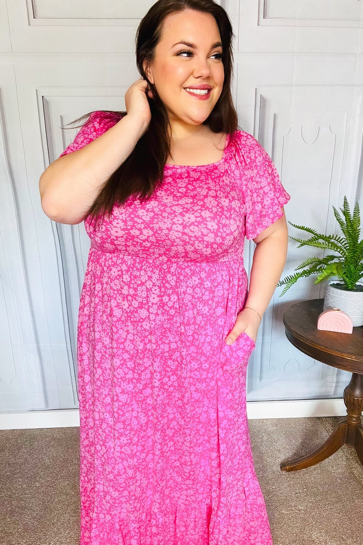 Perfectly You Fuchsia Ditzy Floral Fit & Flare Maxi Dress - Bitsy Gypsy Boutique