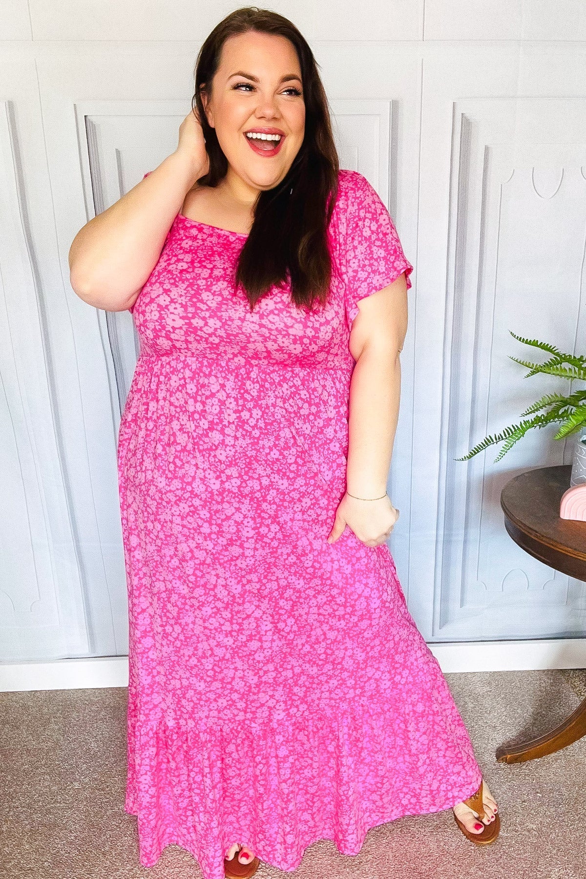 Perfectly You Fuchsia Ditzy Floral Fit & Flare Maxi Dress - Bitsy Gypsy Boutique