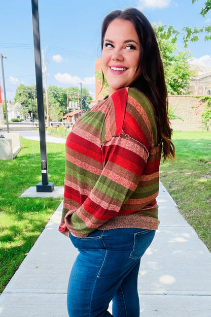Perfectly You Olive & Mauve Stripe Two-Tone Banded Sweater Top - Bitsy Gypsy Boutique
