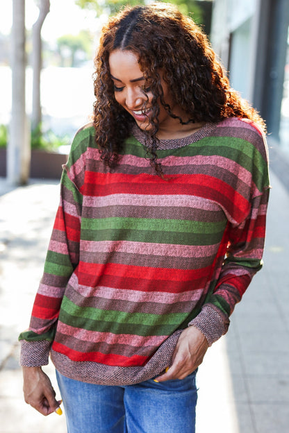 Perfectly You Olive & Mauve Stripe Two-Tone Banded Sweater Top - Bitsy Gypsy Boutique