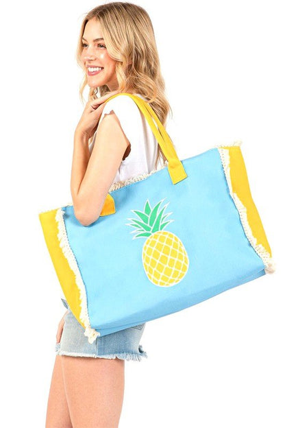 Pineapple Fringe Oversize Fashion Tote - Bitsy Gypsy Boutique