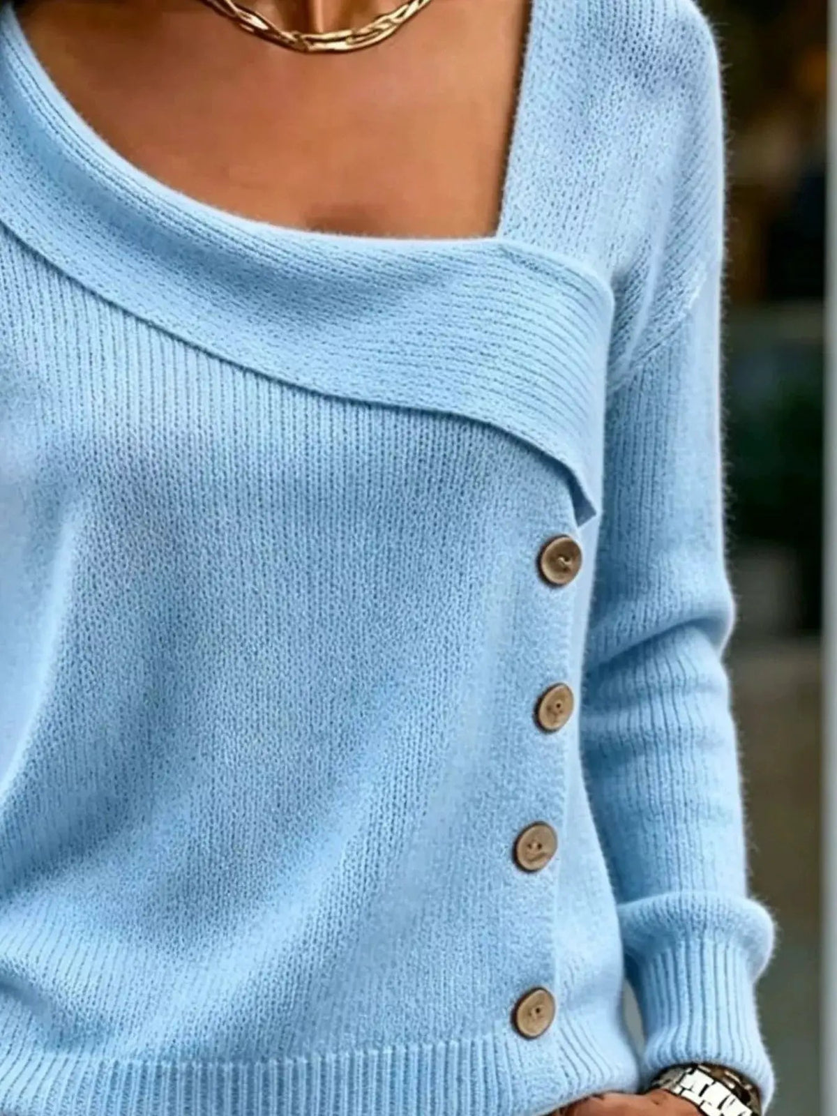 Pink Asymmetric Button Long Sleeve Sweater - Bitsy Gypsy Boutique