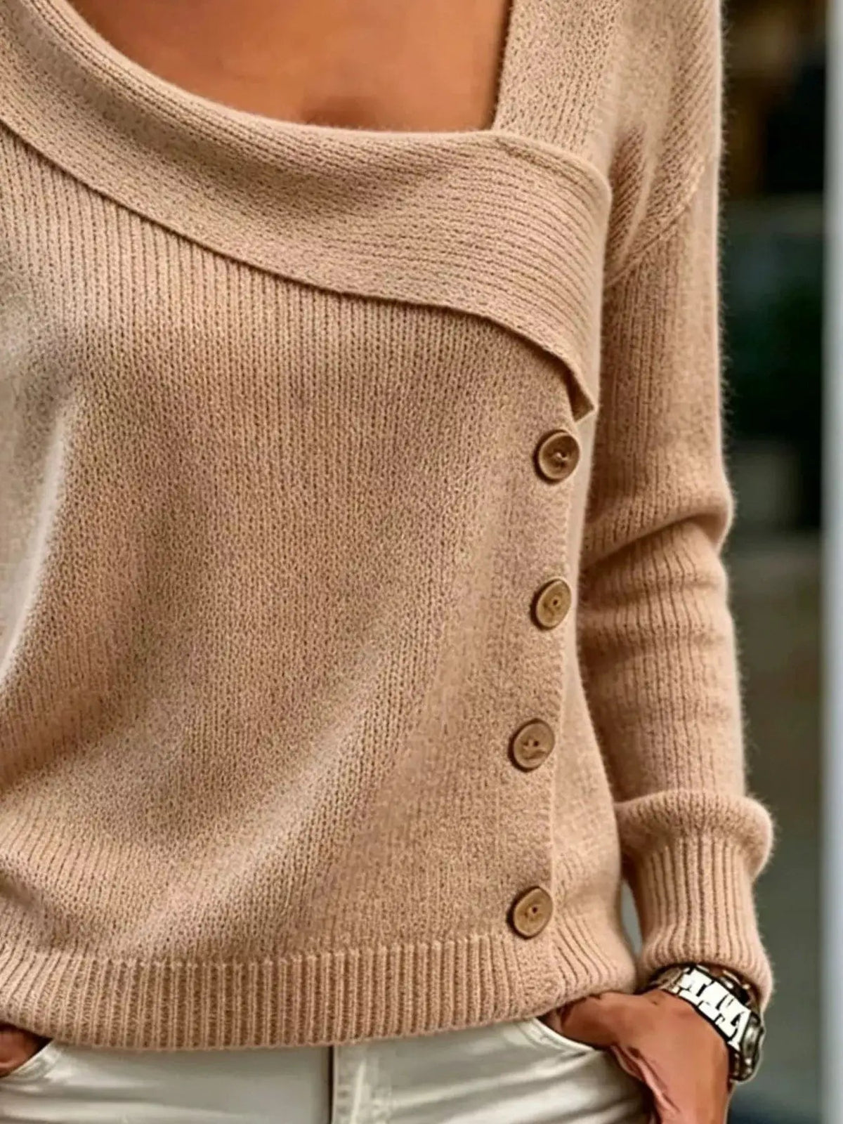 Pink Asymmetric Button Long Sleeve Sweater - Bitsy Gypsy Boutique