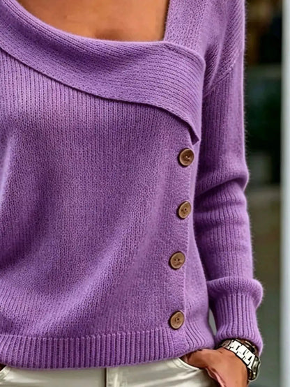 Pink Asymmetric Button Long Sleeve Sweater - Bitsy Gypsy Boutique