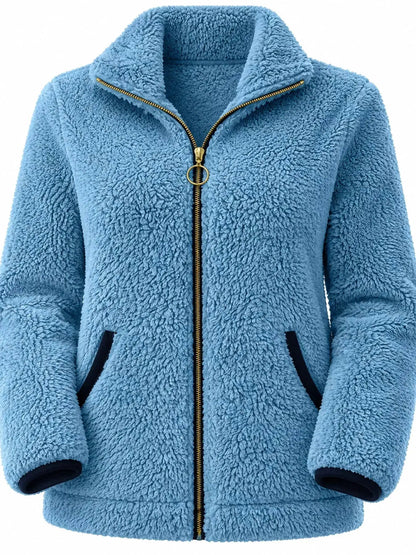 Pink Fleece Zip-Up Jacket With Contrast Trim - Bitsy Gypsy Boutique