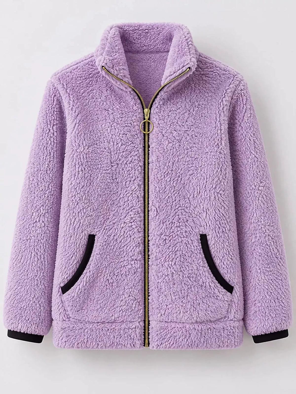 Pink Fleece Zip-Up Jacket With Contrast Trim - Bitsy Gypsy Boutique